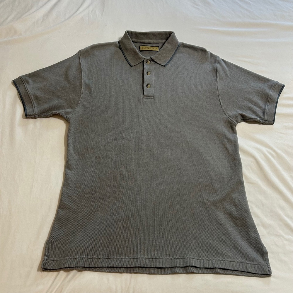 Naturalife Mens Grey Ribbed 100% Cotton Short Sleeve Polo Shirt Large L‎